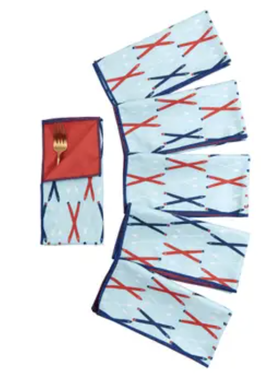 Ski Time Blu Dinner Napkins: Set of 6