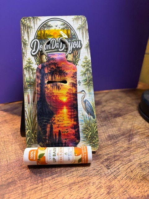 Bayou Sunset Lip Balm Holder Keychain β Louisiana Cajun Handmade Gift
