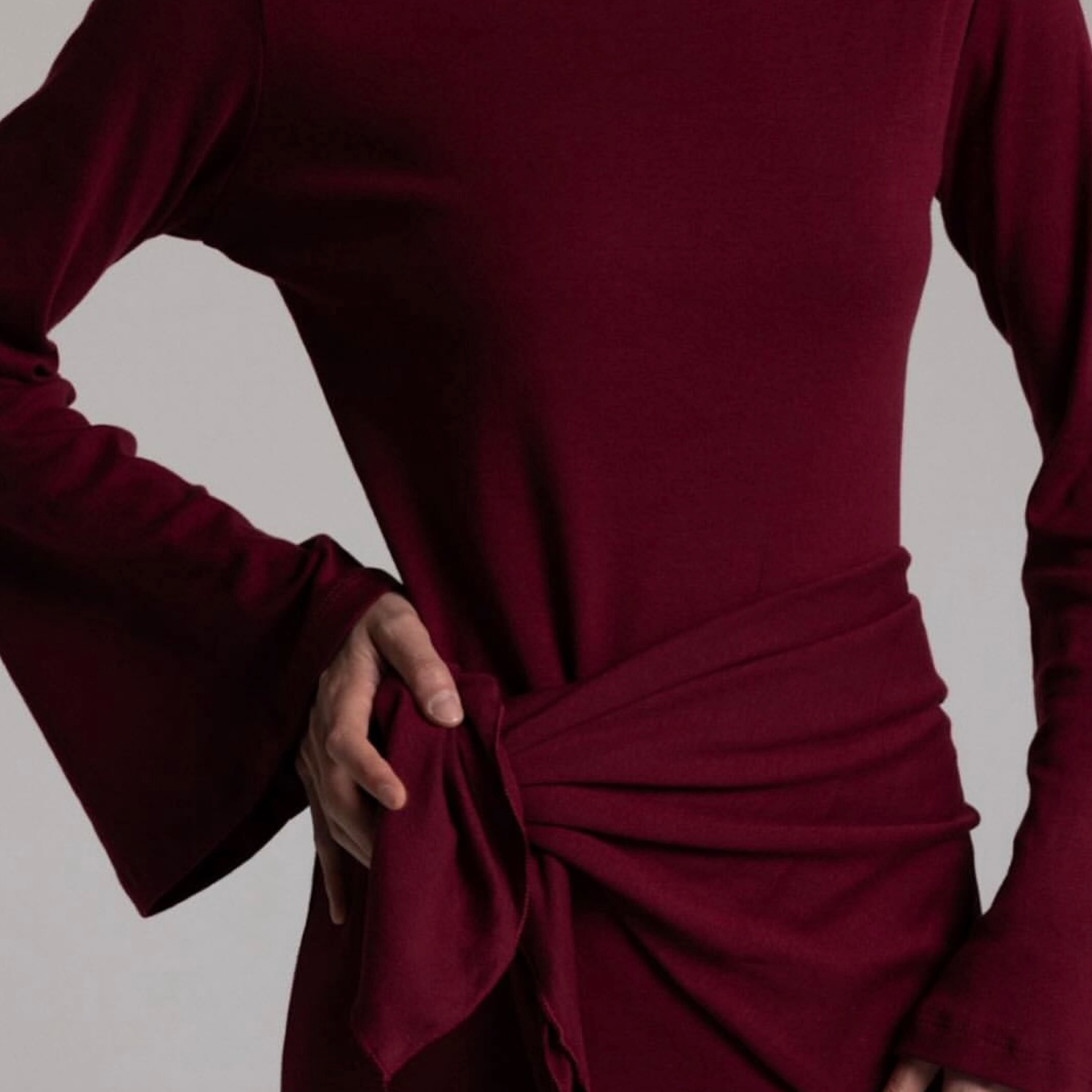 Burgundy Bell Sleeve Maxi Dress in Burgundy — product photo
