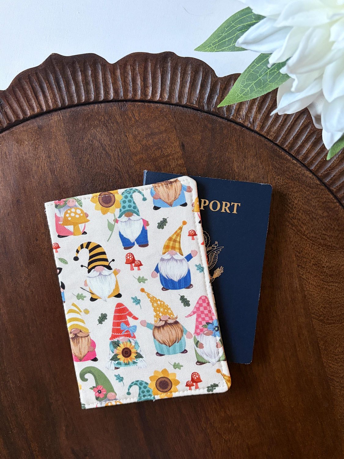 Passport Cover – Garden Gnomes – handmade passport cover