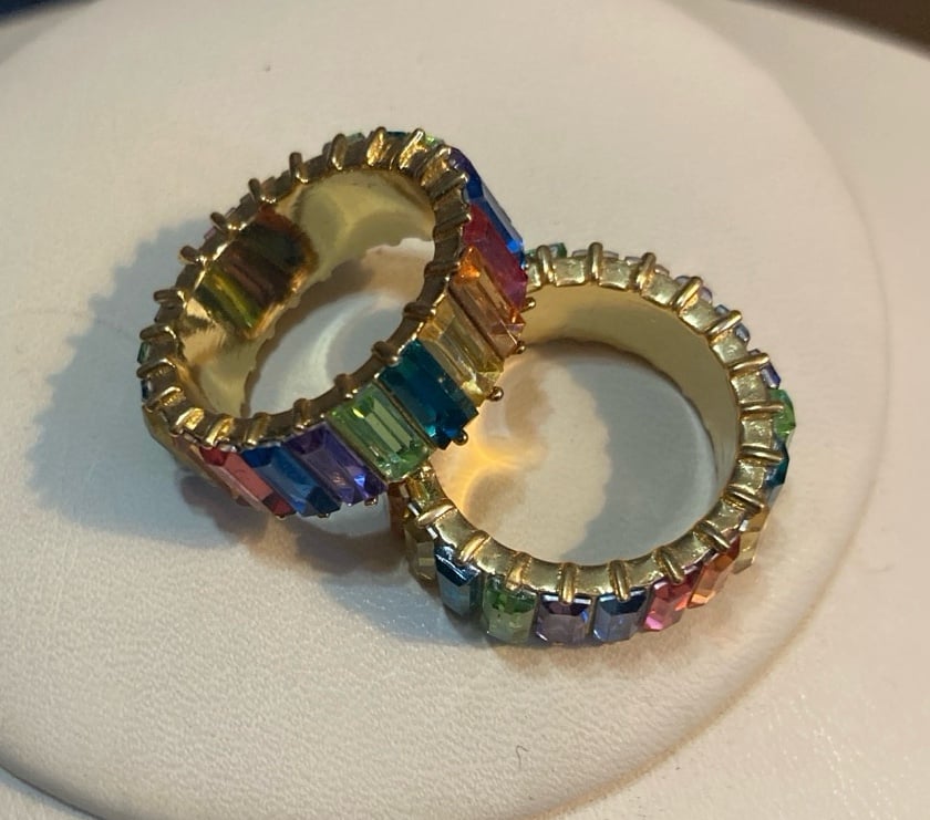 Lot of 2 BaubleBar Rainbow Gold Ring Sz 7