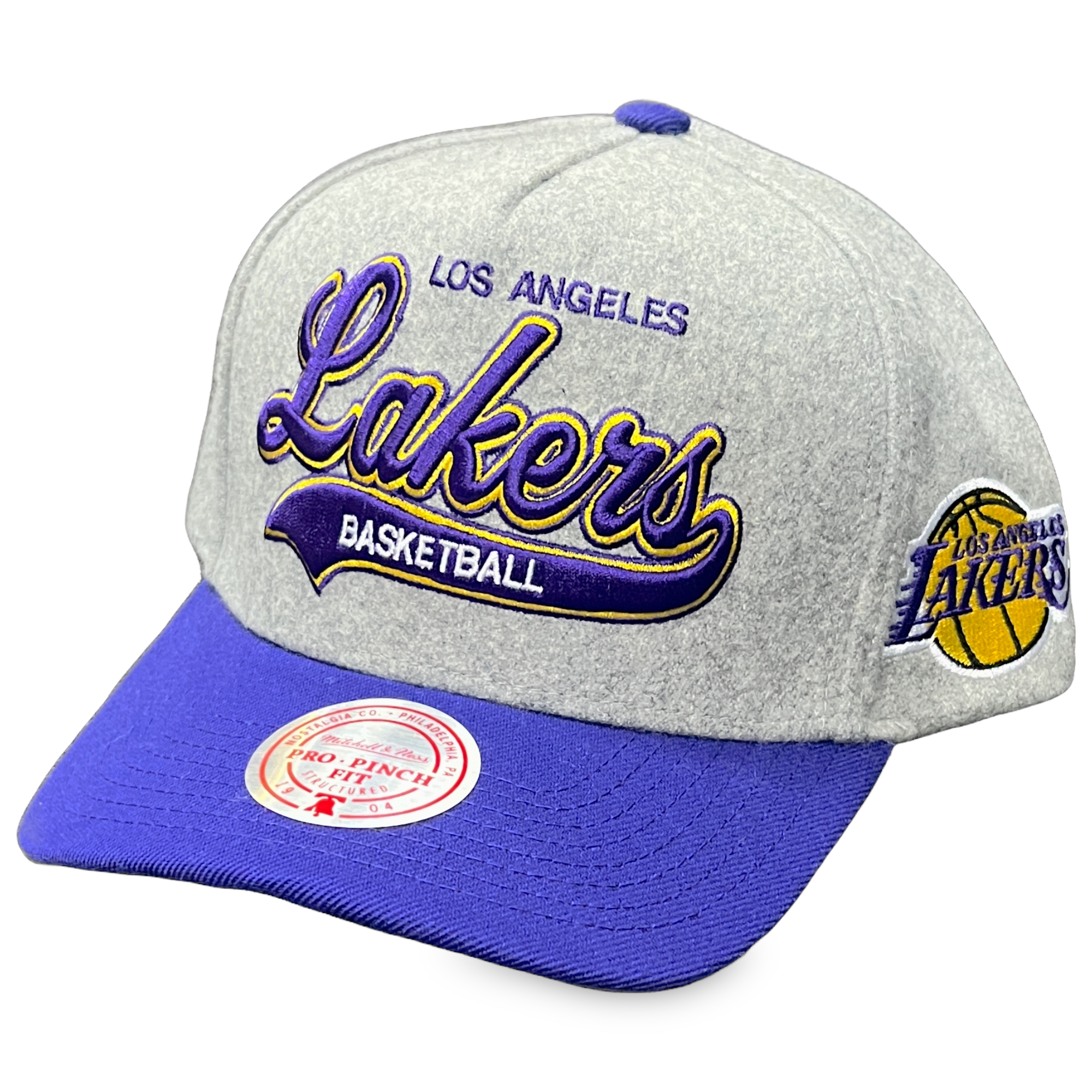 Los Angeles Lakers Grey/Purple Tailsweep Mitchell and Ness Pro Crown Snapback Hat