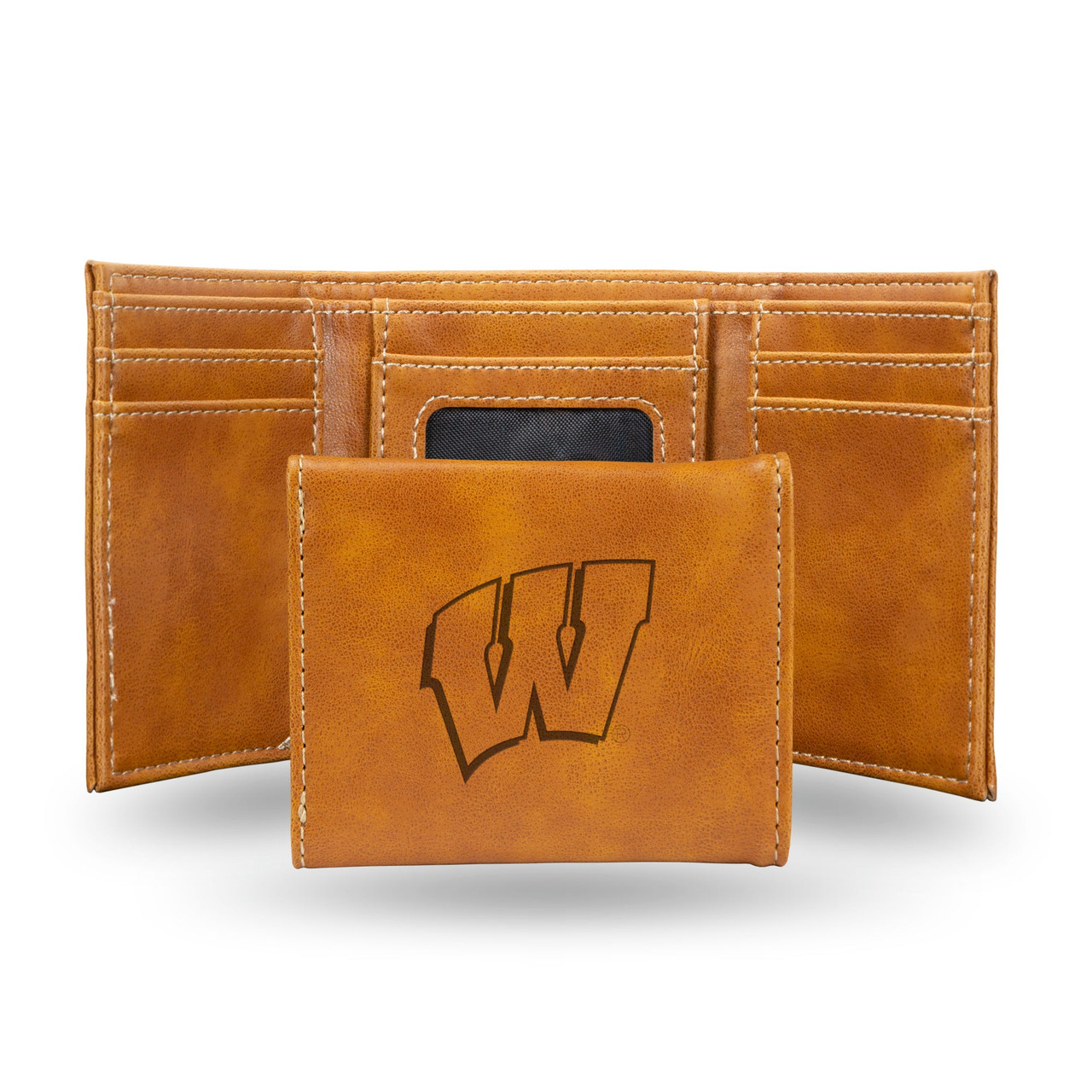 Wisconsin Badgers Laser Engraved Trifold Leather Wallet