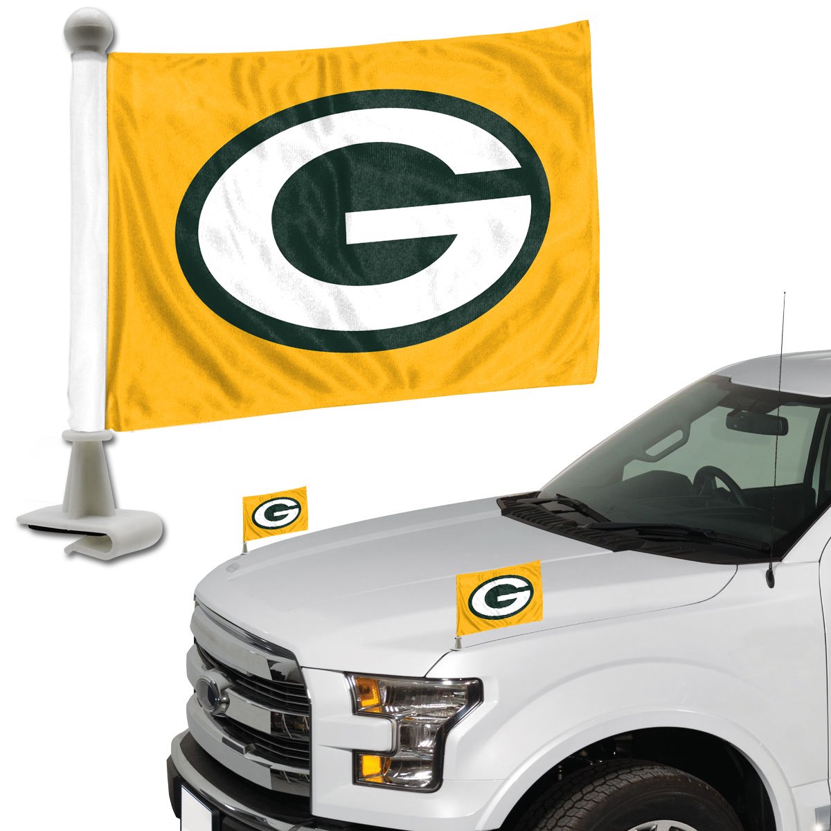 Green Bay Packers Yellow Ambassador Car Flags Set