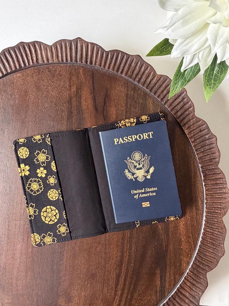 Passport Cover – Gold Blossoms on Black, photo 3 of 3