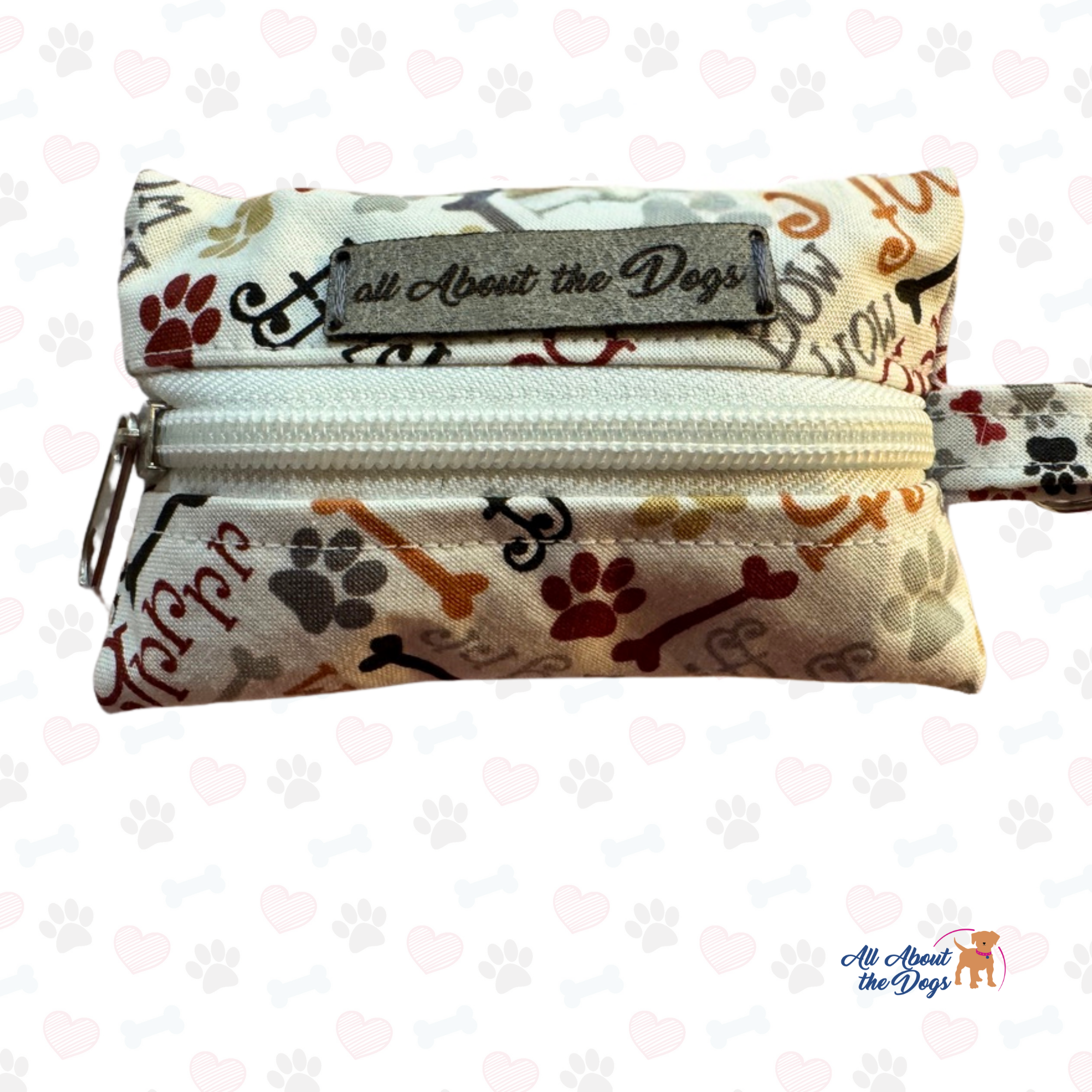 White with Woof and paws print