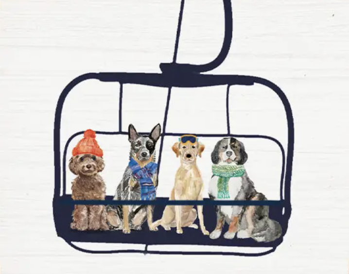 Dogs on Ski Lift Wooden Block