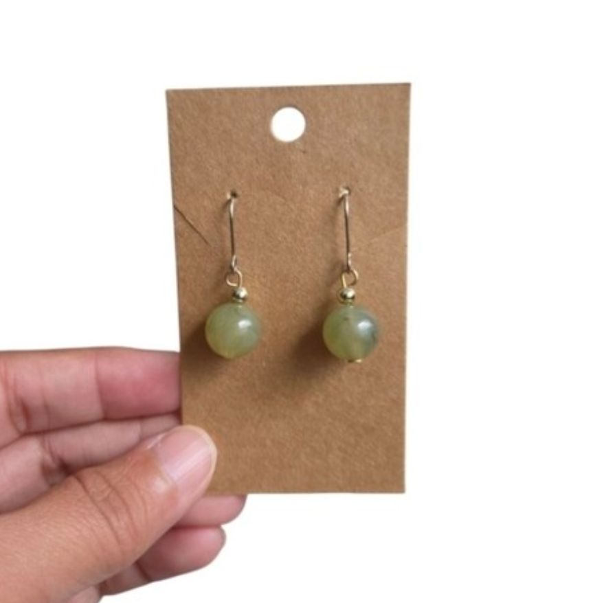 Vintage Gold Toned Green Stone Drop Earrings 1.25"