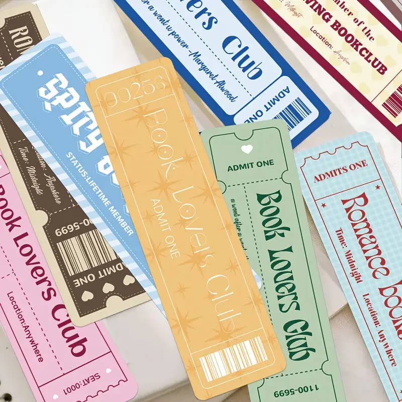 Book Club Ticket Bookmarks | Literary Bookmarks Set: 10 Bookmarks