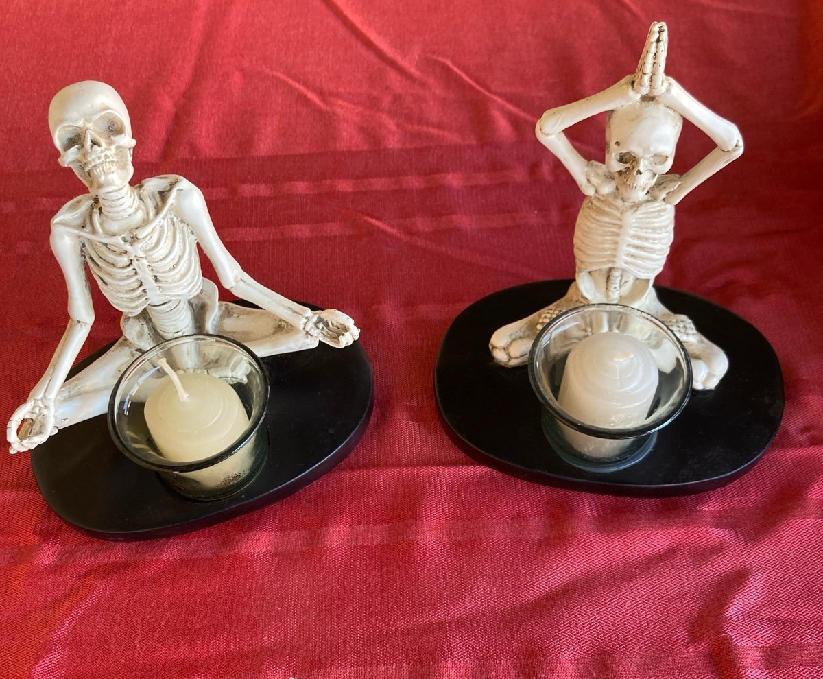 Skeleton Yoga Posing Candle Holders set of 2