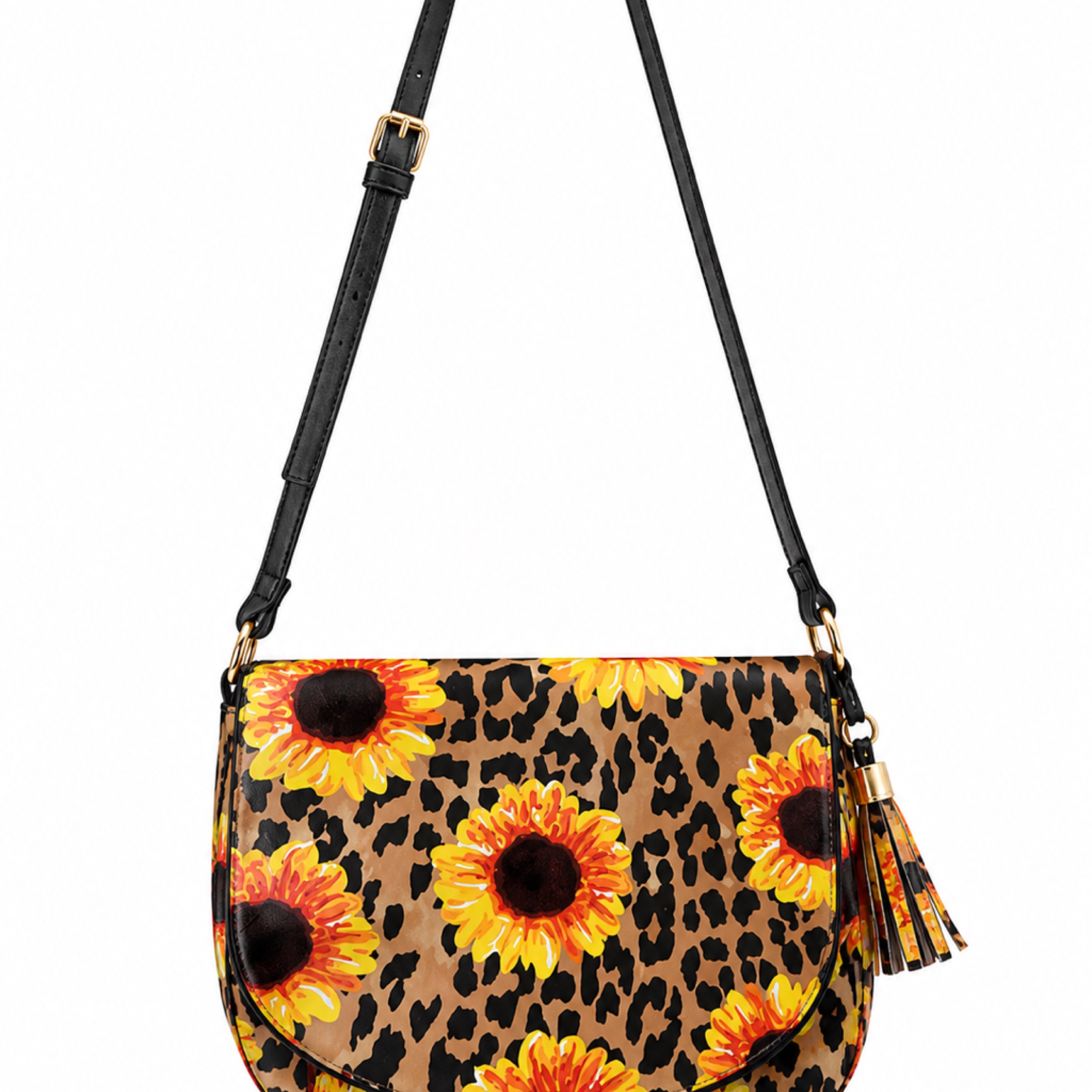 Sunflower Leopard Print Saddle Crossbody Bag
