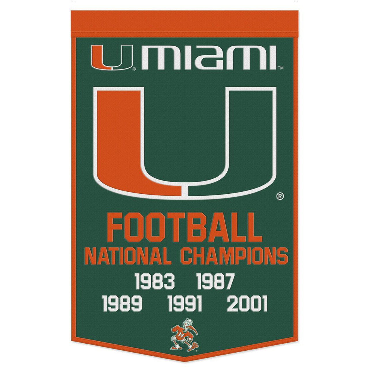 Miami Hurricanes Wool Football Dynasty Championship Banner 24x38"