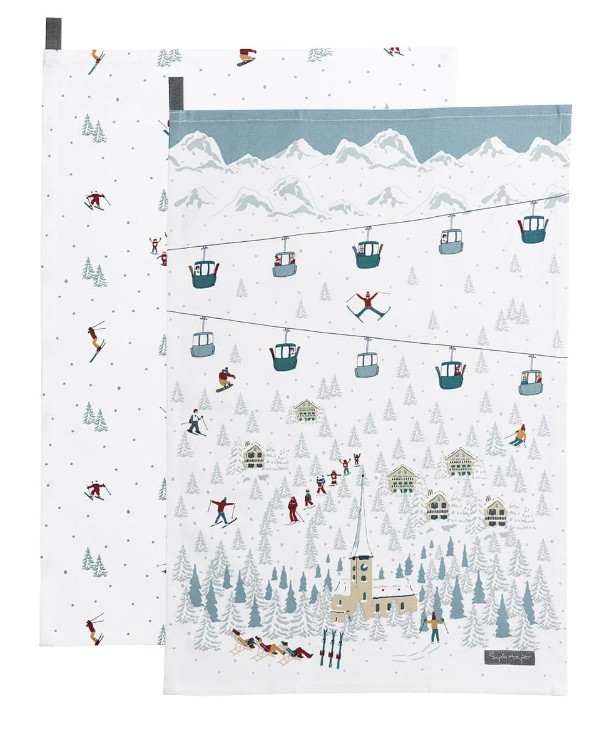 Skiing Tea Towel (Set of 2) by Sophie Allport