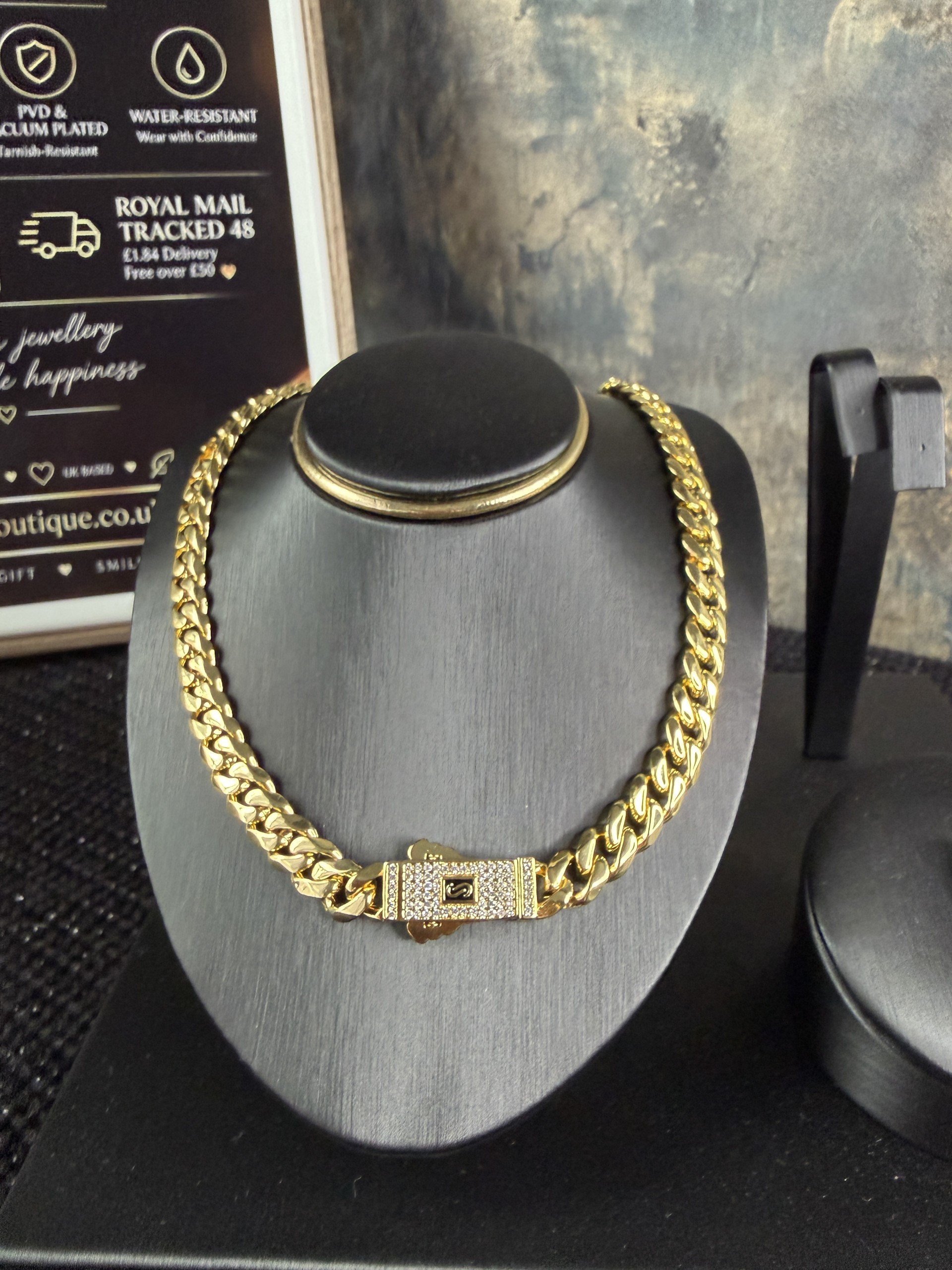 14K Gold Plated Double S Zircon Cuban Link Necklace – 304 Stainless Steel