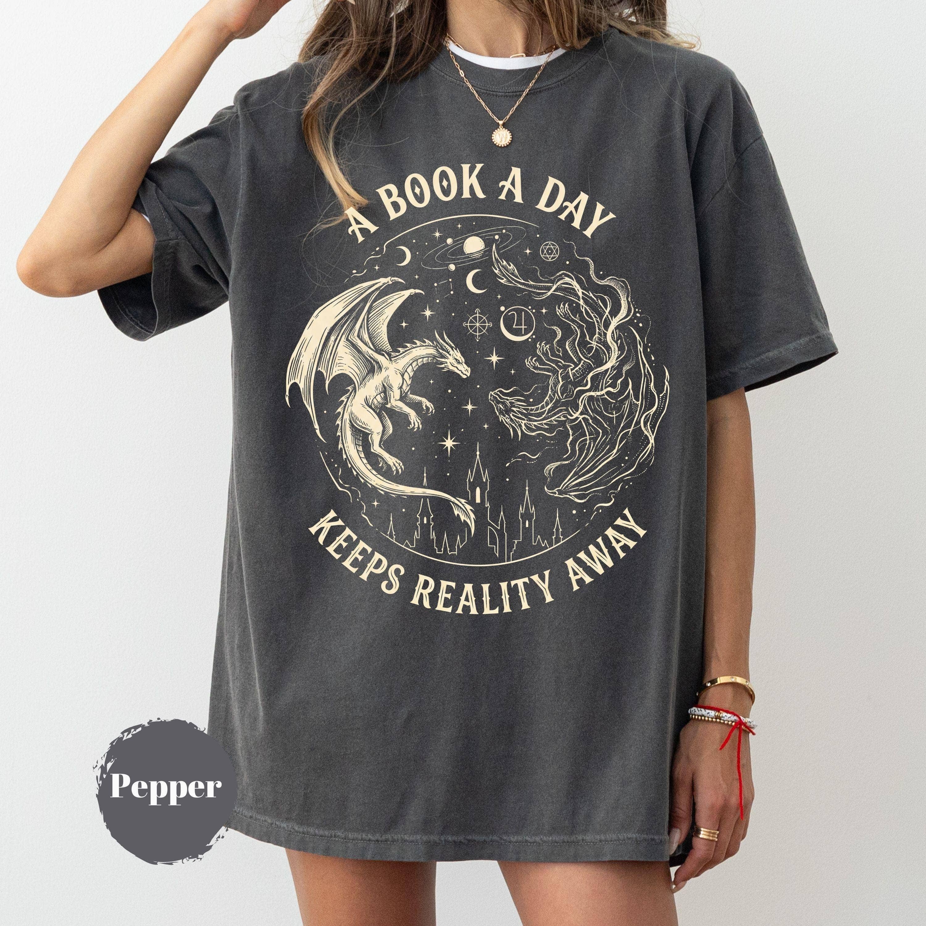 Dragon Fantasy Graphic Tee, Bookish Gift: T-shirt / Mineral Black (Colortone), L