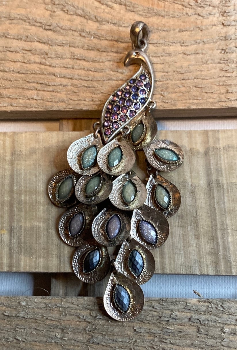Women Vintage Alloy Rhinestone Peacock Pendant