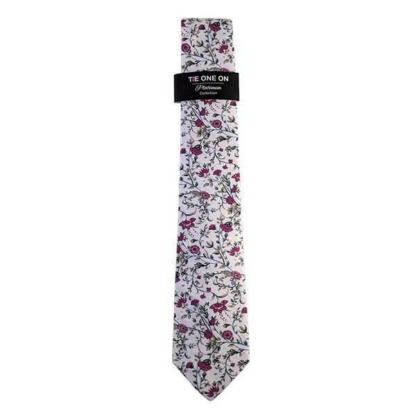 150 X 7 Cm Cream Purple Green Floral Tie