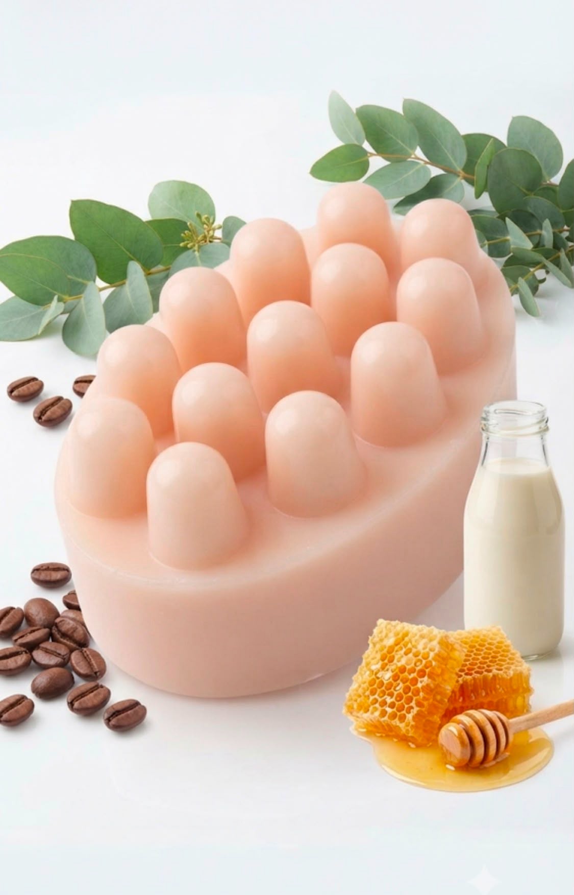 Jabon masajeador  Eucalipto , cafe , miel del desierto y leche de cabra
