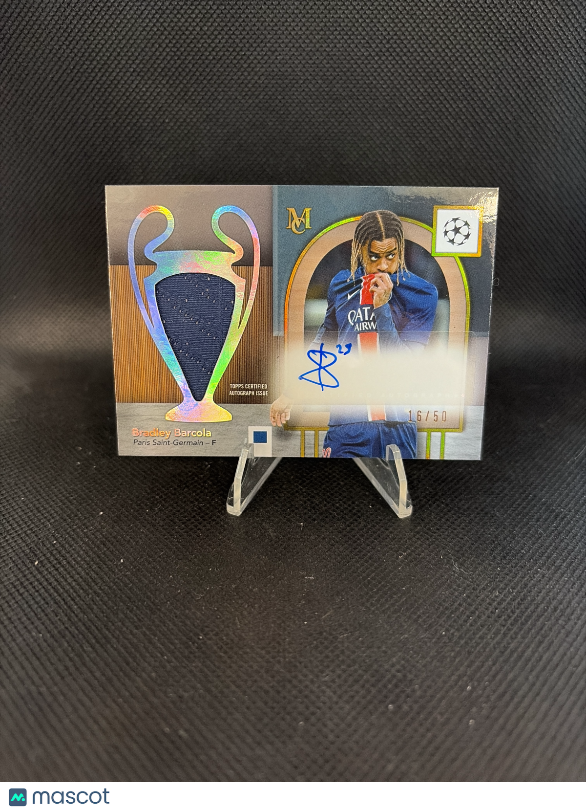 2025 Topps Museum Collection Bradley Barcola Gold Holo Jumbo Patch Auto /50