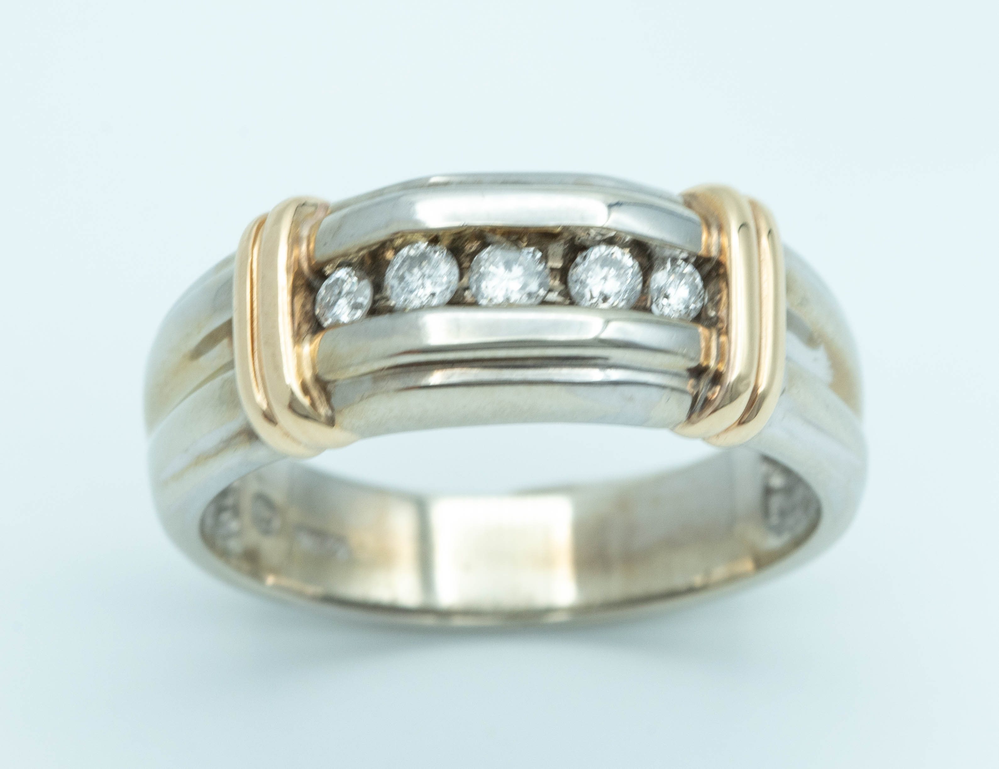 Men's Buckle Wedding Band with 5 Diamonds in 14K