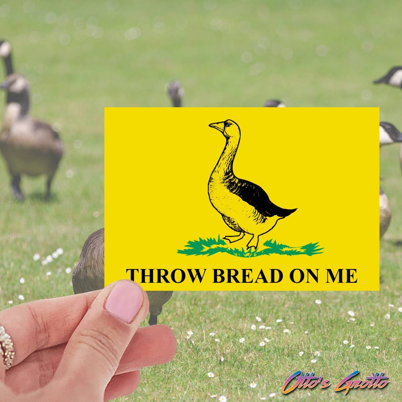 Otto's Grotto - Funny Bumper Sticker - Throw Bread On Me Sticker: RETAIL PACKAGING