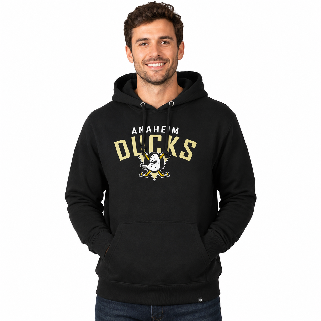 Anaheim Ducks Black Outrush '47 Brand Headline Hooded Sweatshirt