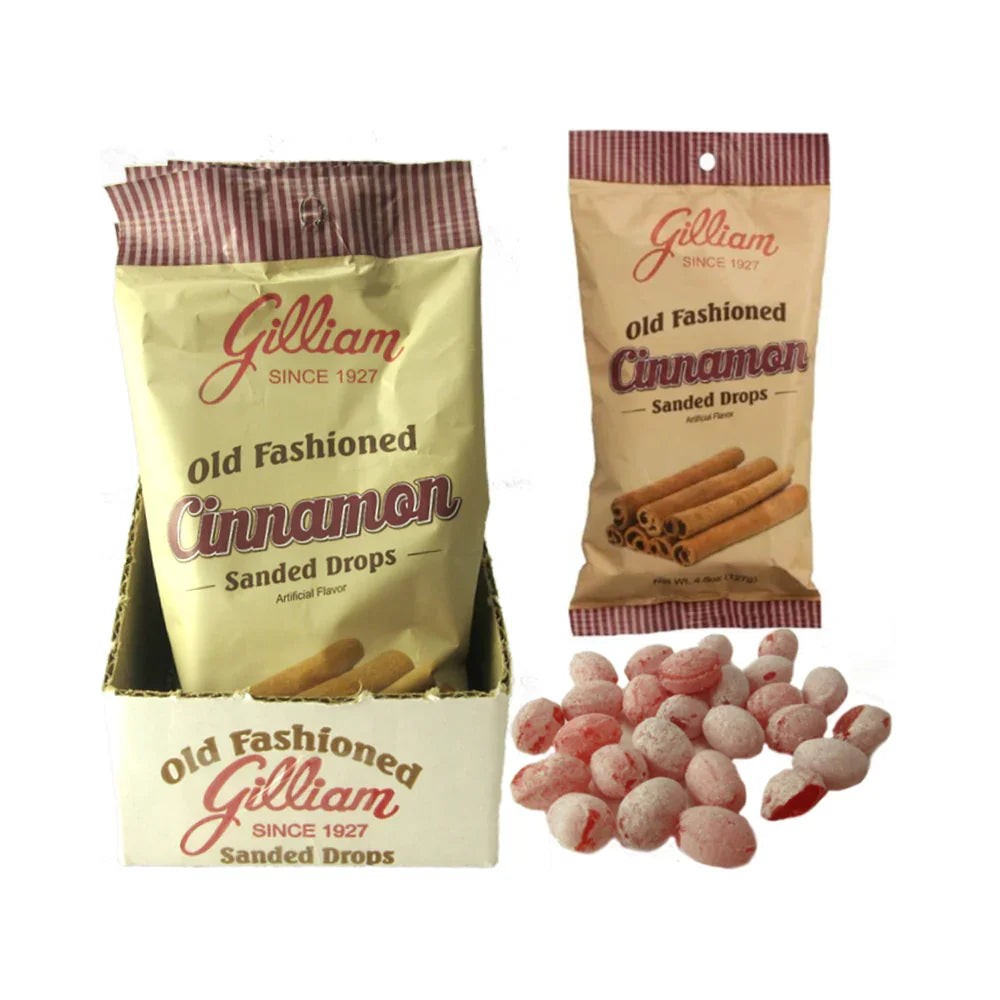 Gilliam Old Fashioned Sanded Hard Candy Drops CINNAMON 4.5oz 12ct Tray