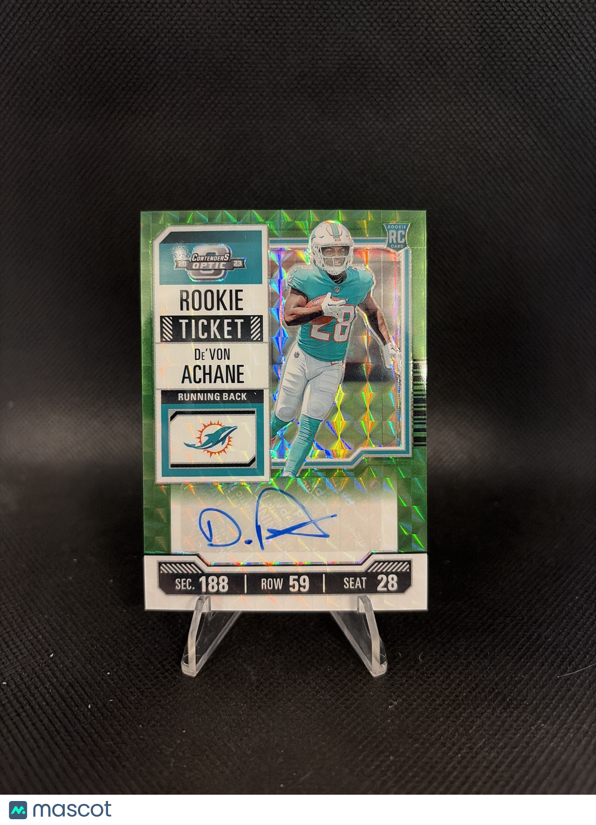 2023 Panini Zenith Contenders Optic De'Von Achane Green RC Auto /23