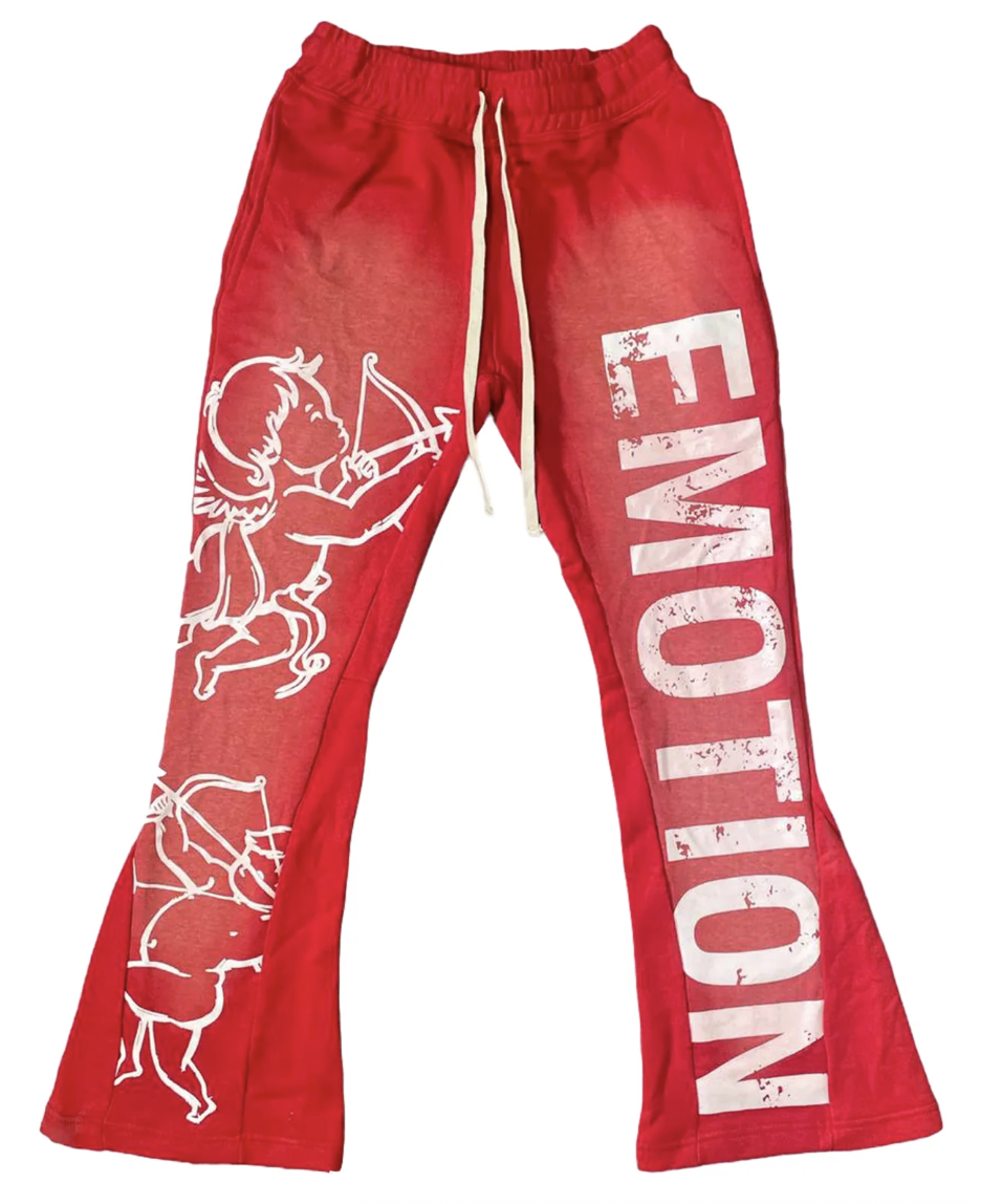 MIXED EMOTION Red “Cupid” Flare Sweatpants