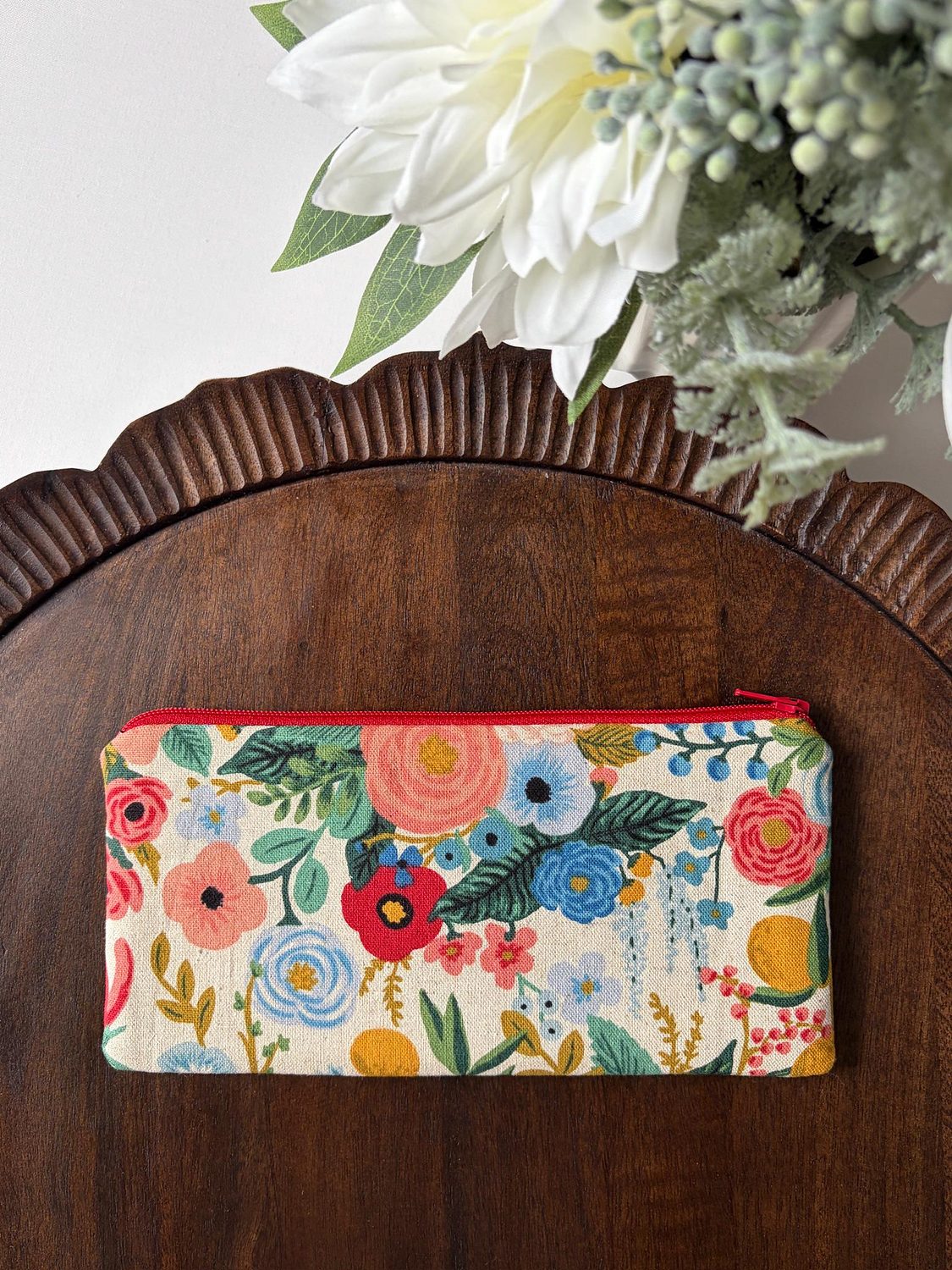Pencil Pouch – Rosy Florals on Cream – handmade pencil pouch
