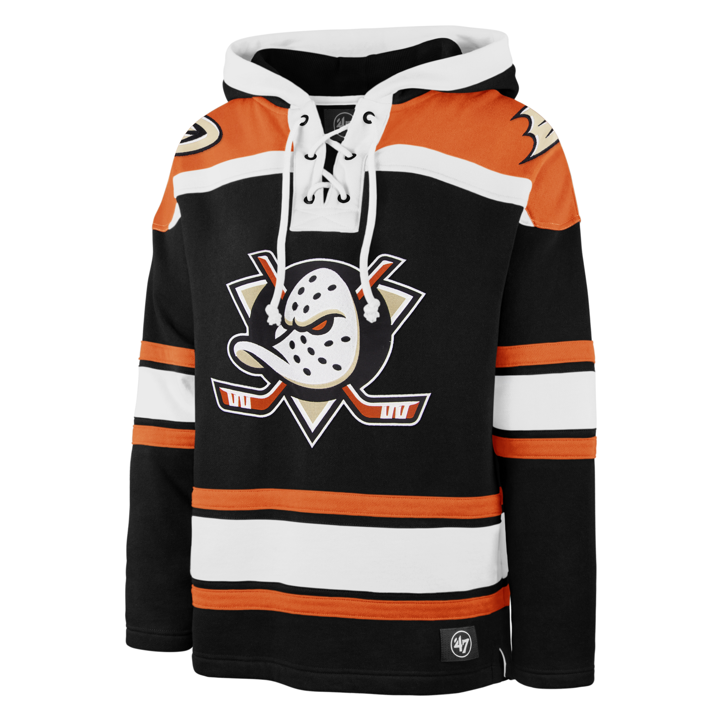 Anaheim Ducks Jet Black '47 Brand Superior Lacer Hooded Sweatshirt