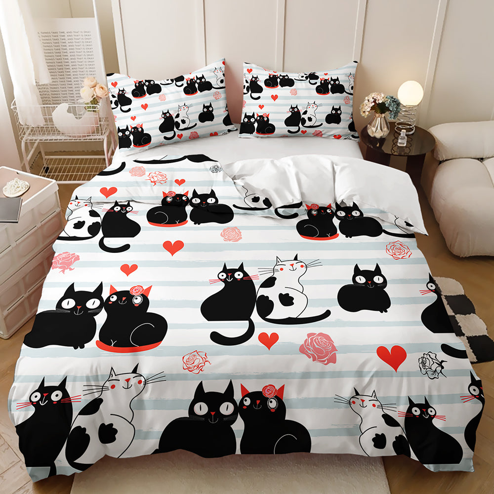 Whimsical Kitty Love Quilt Cover Set