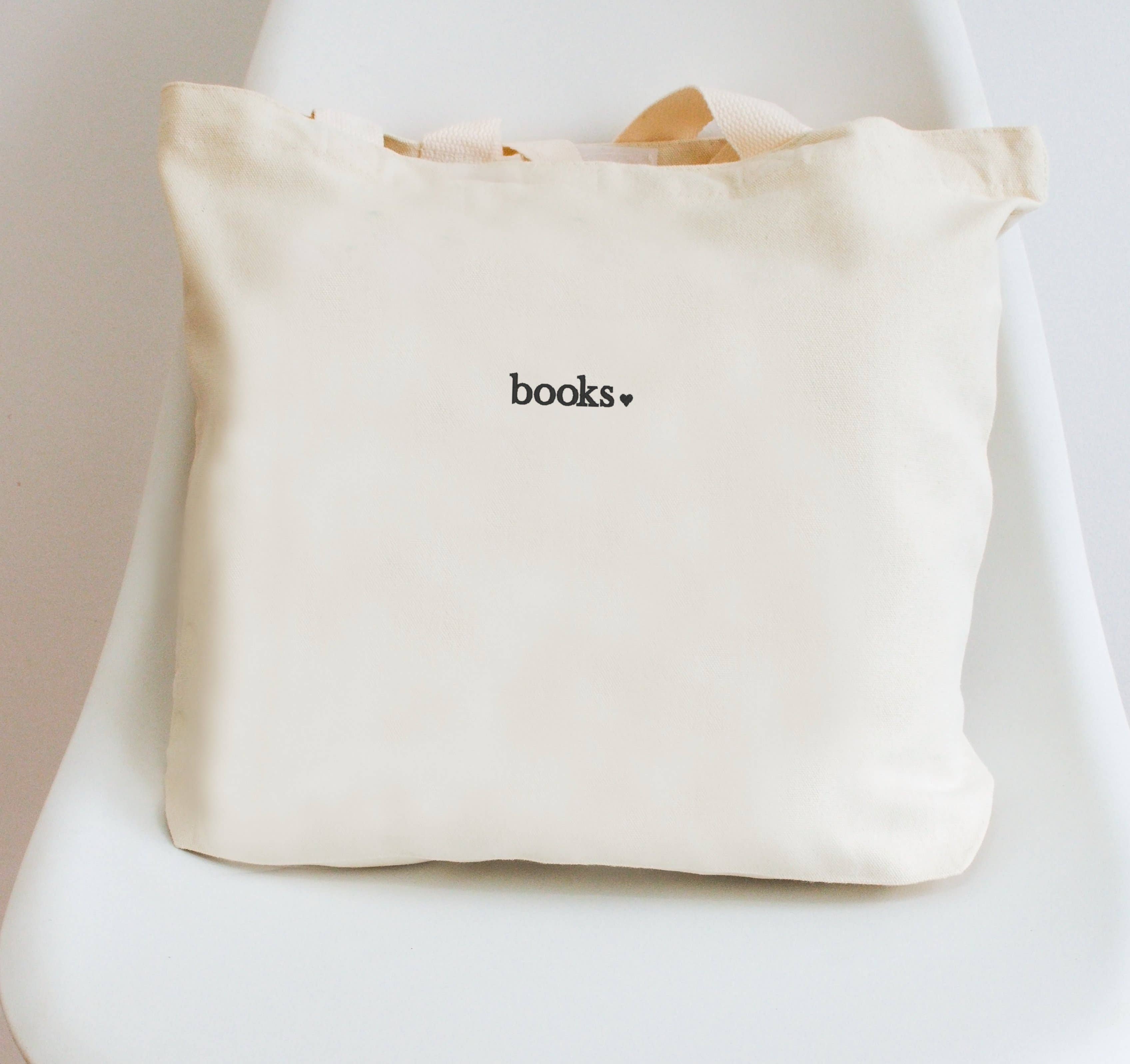 Embroidered Minimalist Book Lover Canvas Tote Bag Bookish