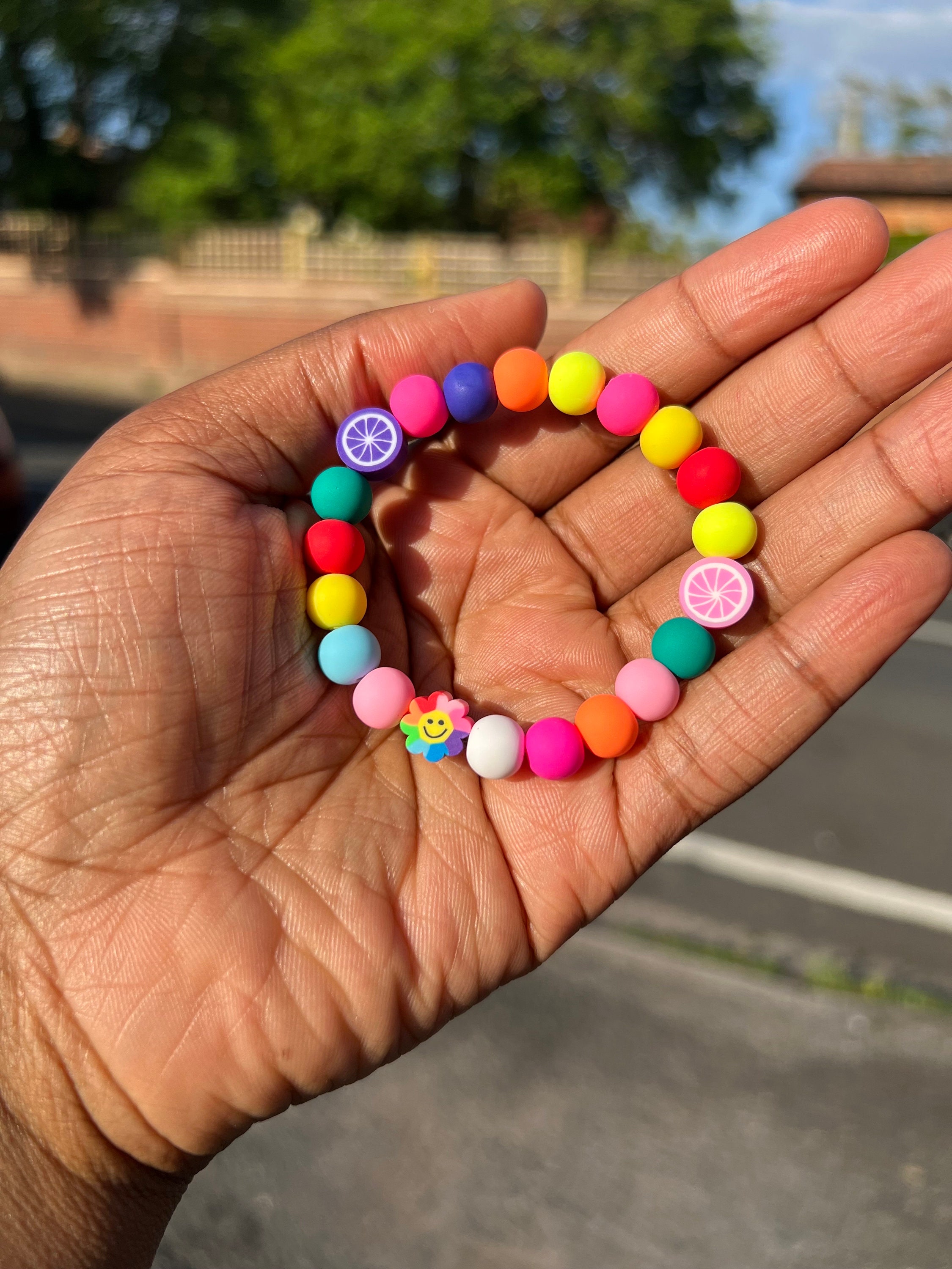Personalized Kids Name Bracelet – Colorful Beaded Fruit Charm Jewelry, watermelon & stawberry view 4