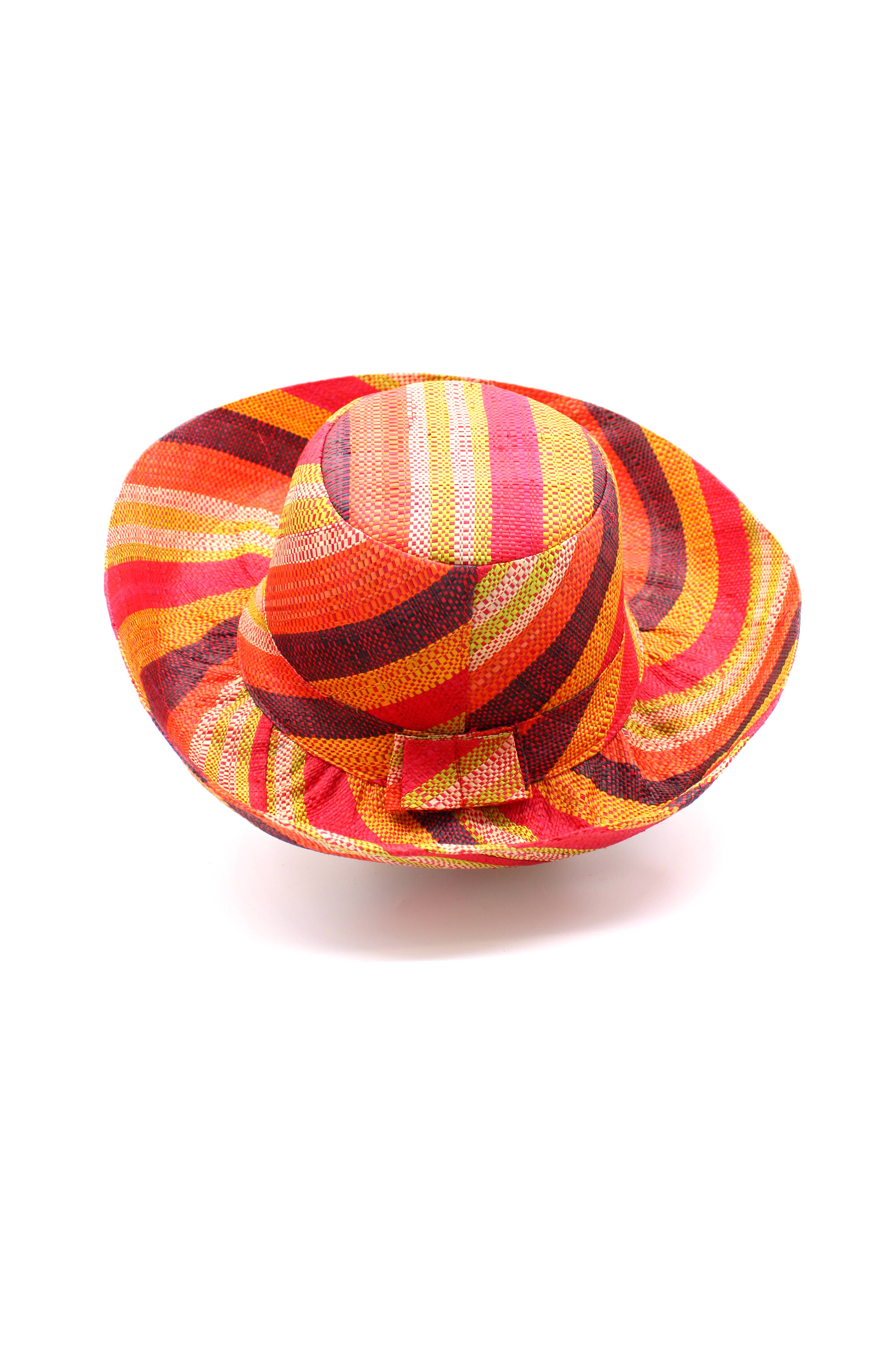 5" & 7" Wide Brim Multicolor Stripe Packable Straw Sun Hats