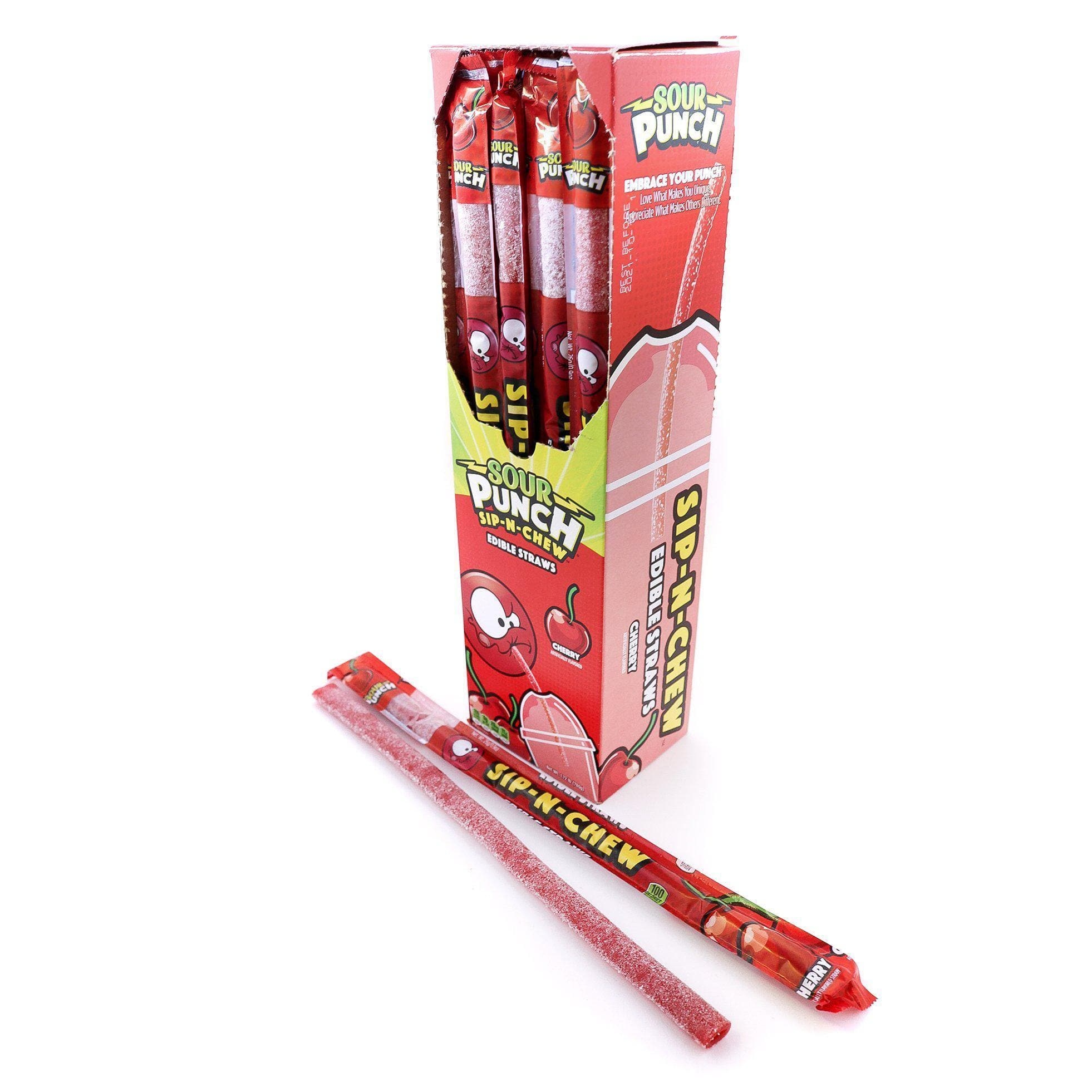 Sour Punch Sip N Chew Edible Drinking Straws CHERRY  0.9oz 30ct