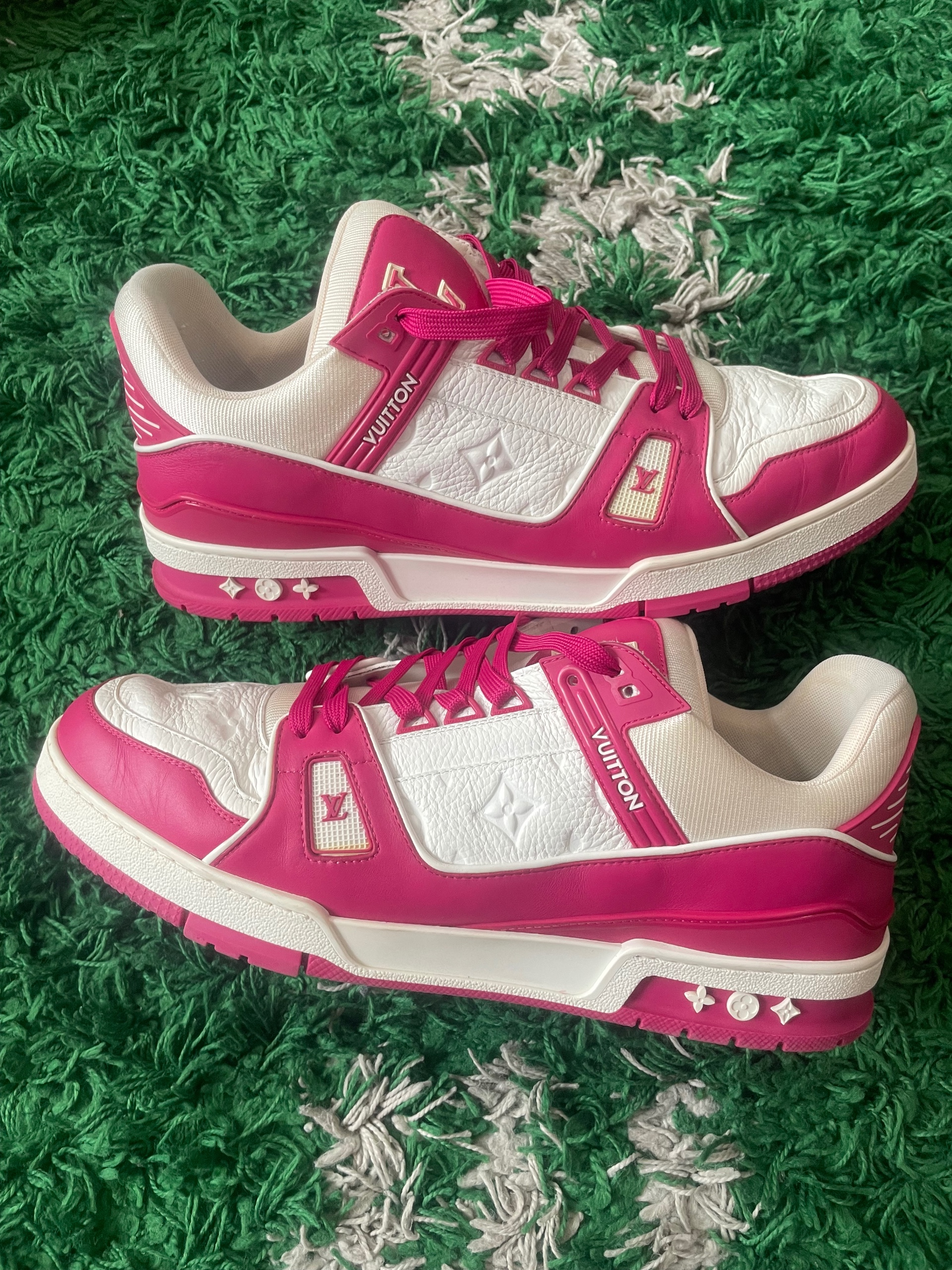 Louis Vuitton trainer sneaker white and bright pink leather size 12 (used)