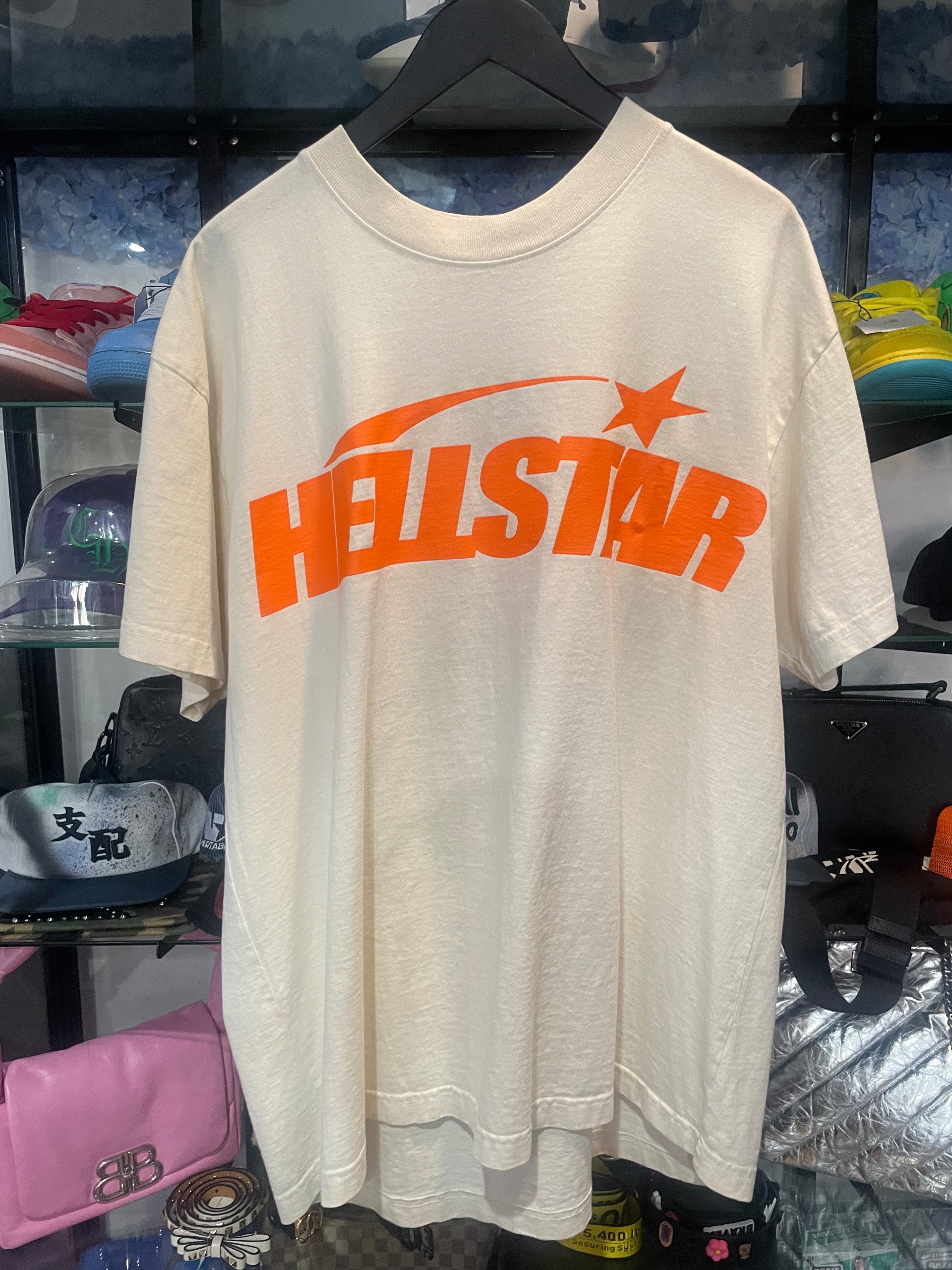 hellstar white orange t-shit size L (used)