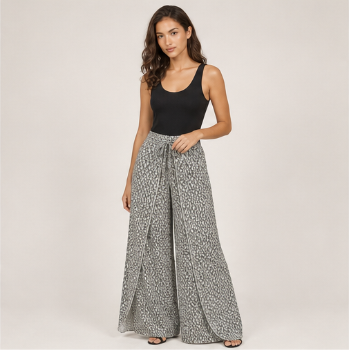 Floral side slit wide leg culottes