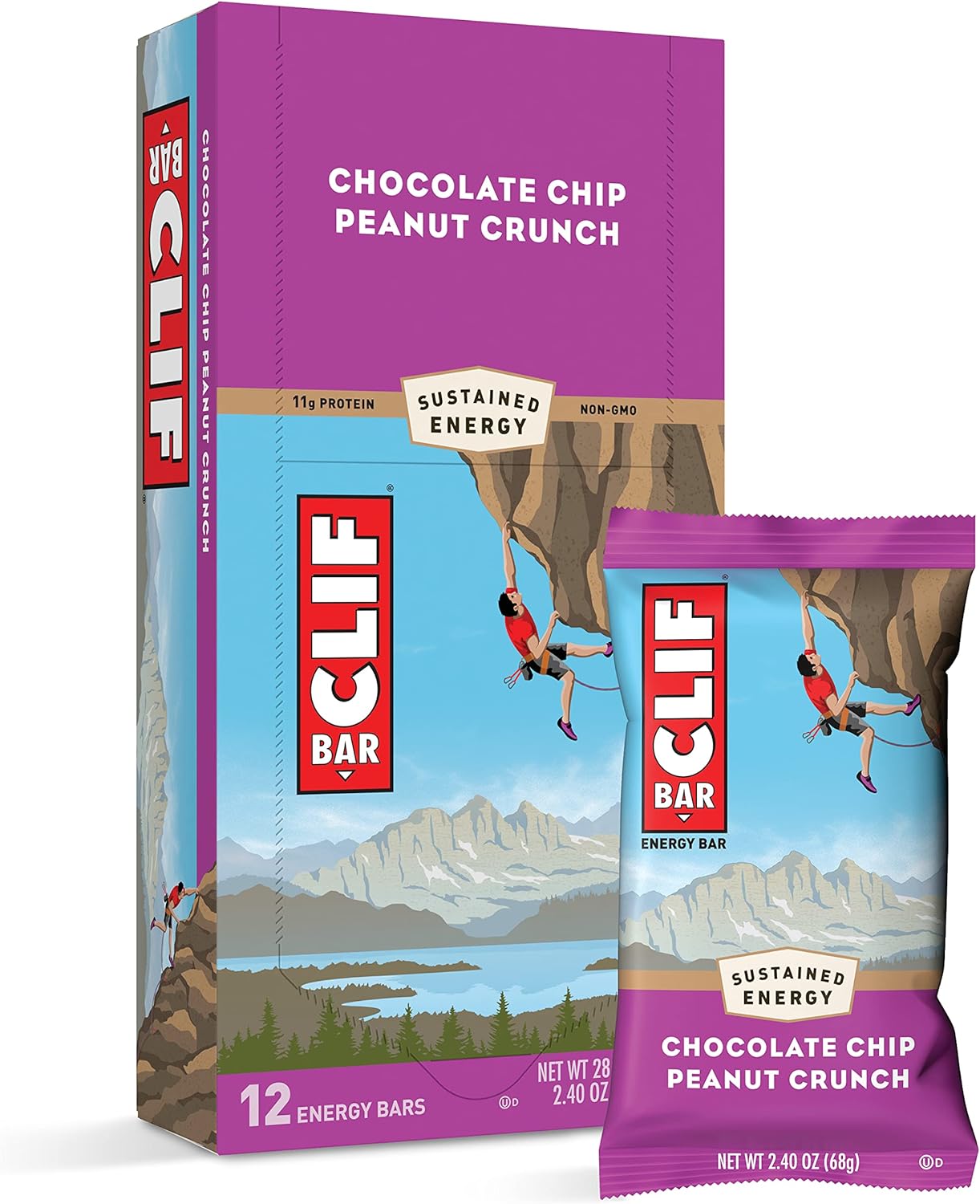 Clif Energy Protein Bar Chocolate Chip Peanut Crunch 2.40 oz 12 ct Tray