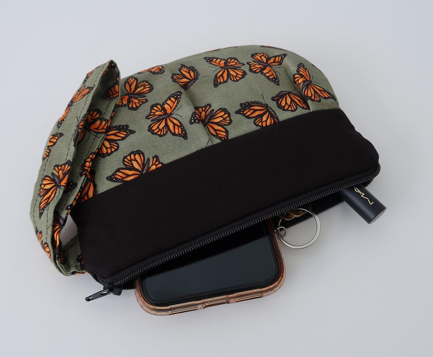 Pleated Wristlet – Monarchs on Sage, photo 2 of 8