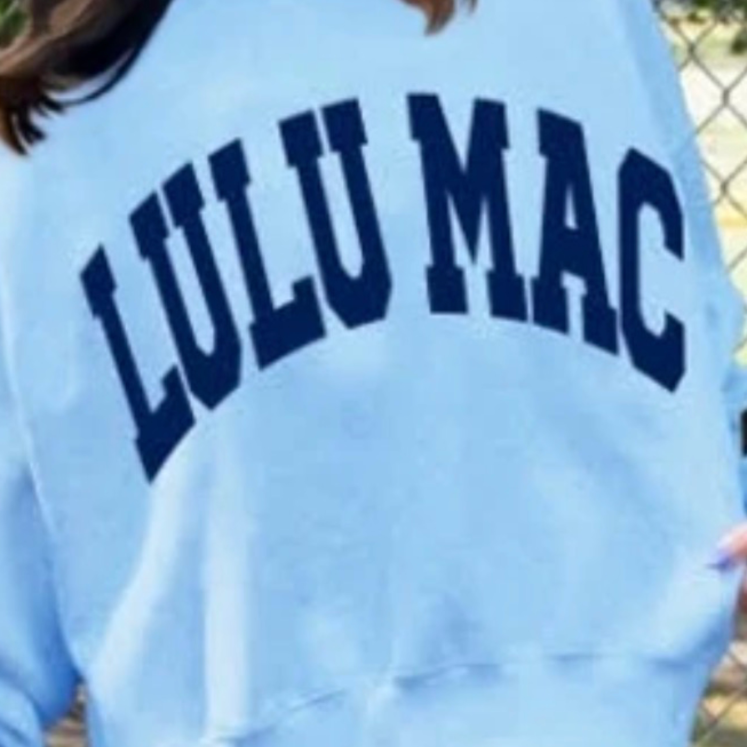 LuluMac sweatshirt light blue/navy — Bama Tan boutique, Tuscaloosa AL