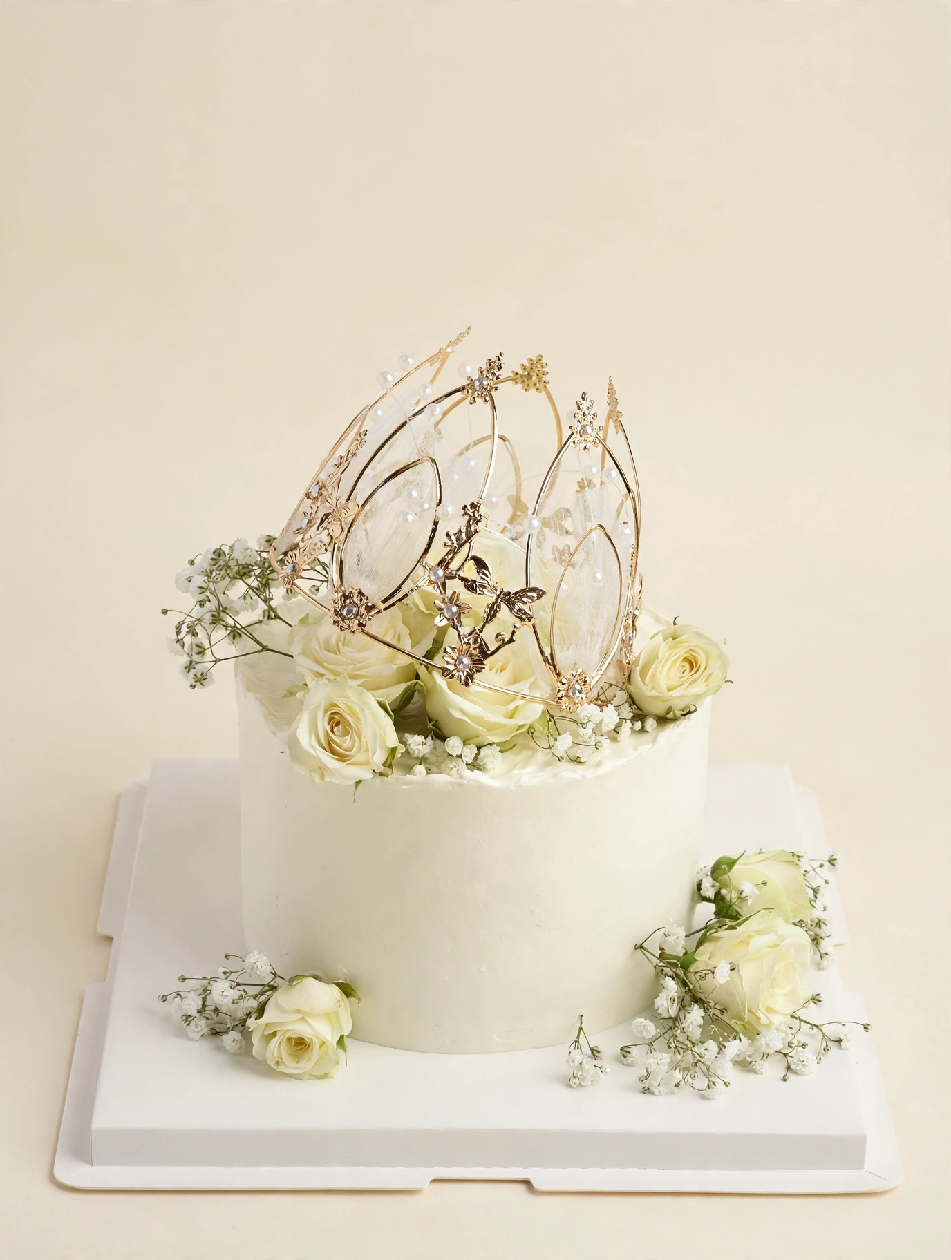 Ivory Rose Crown Cake — HoneyMe Bakery, Bellevue