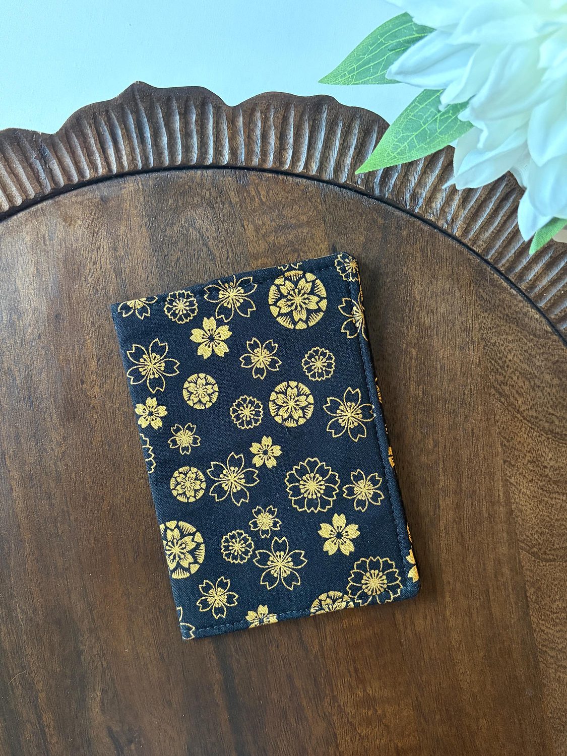 Passport Cover – Gold Blossoms on Black, photo 2 of 3