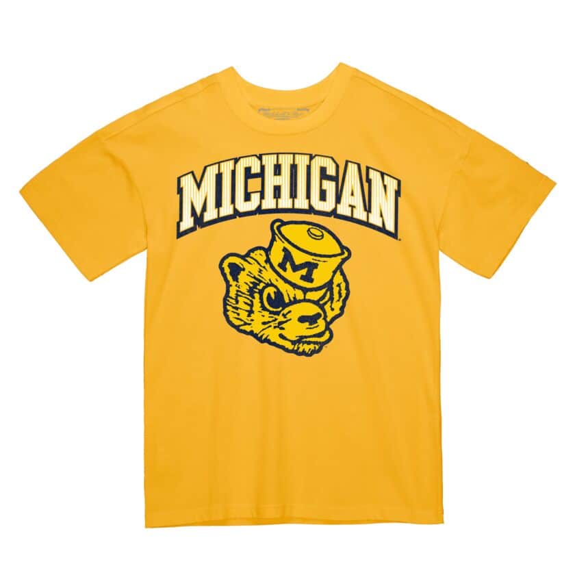 Michigan Wolverines Vintage Gold Arch Mitchell and Ness Shirt