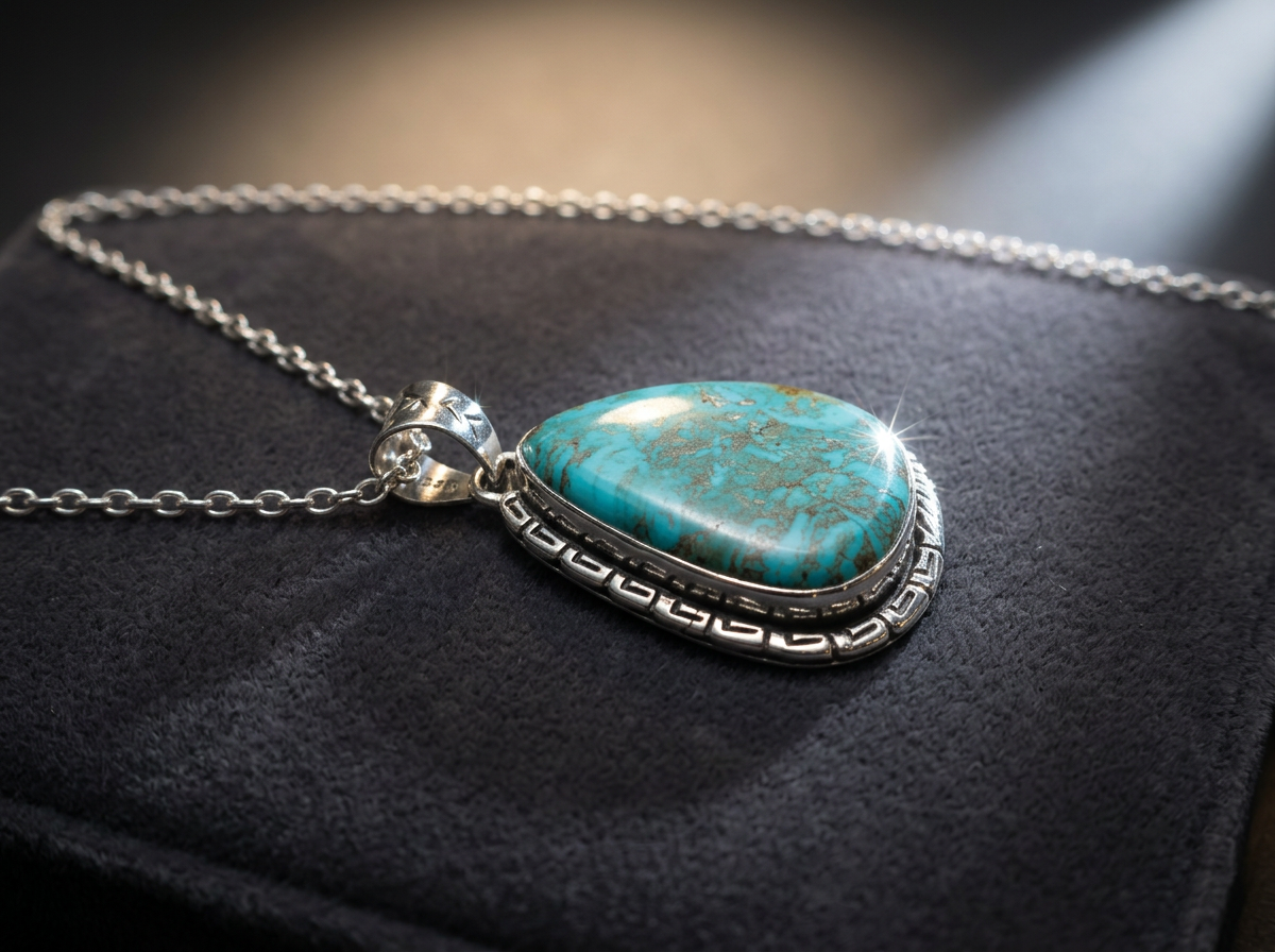 Sterling Silver Royston Turquoise Pendant - 1.5x2.5 in. #004