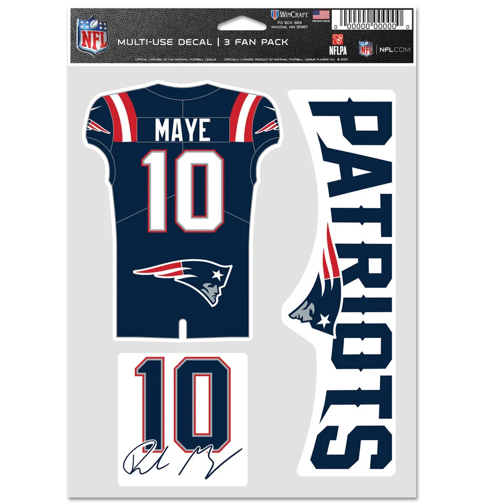 New England Patriots Drake Maye Fan Pack Decals 3pk
