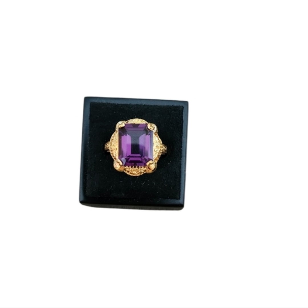 Size 6.5 925 Gold-Tone Purple Statement Ring - Women's Fashion Jewelry