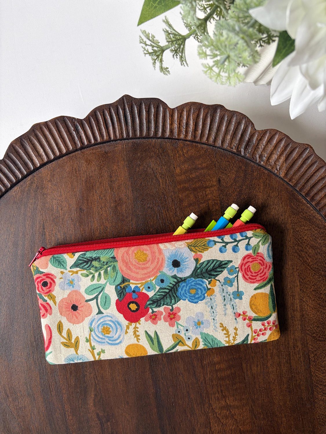 Pencil Pouch – Rosy Florals on Cream, photo 2 of 6