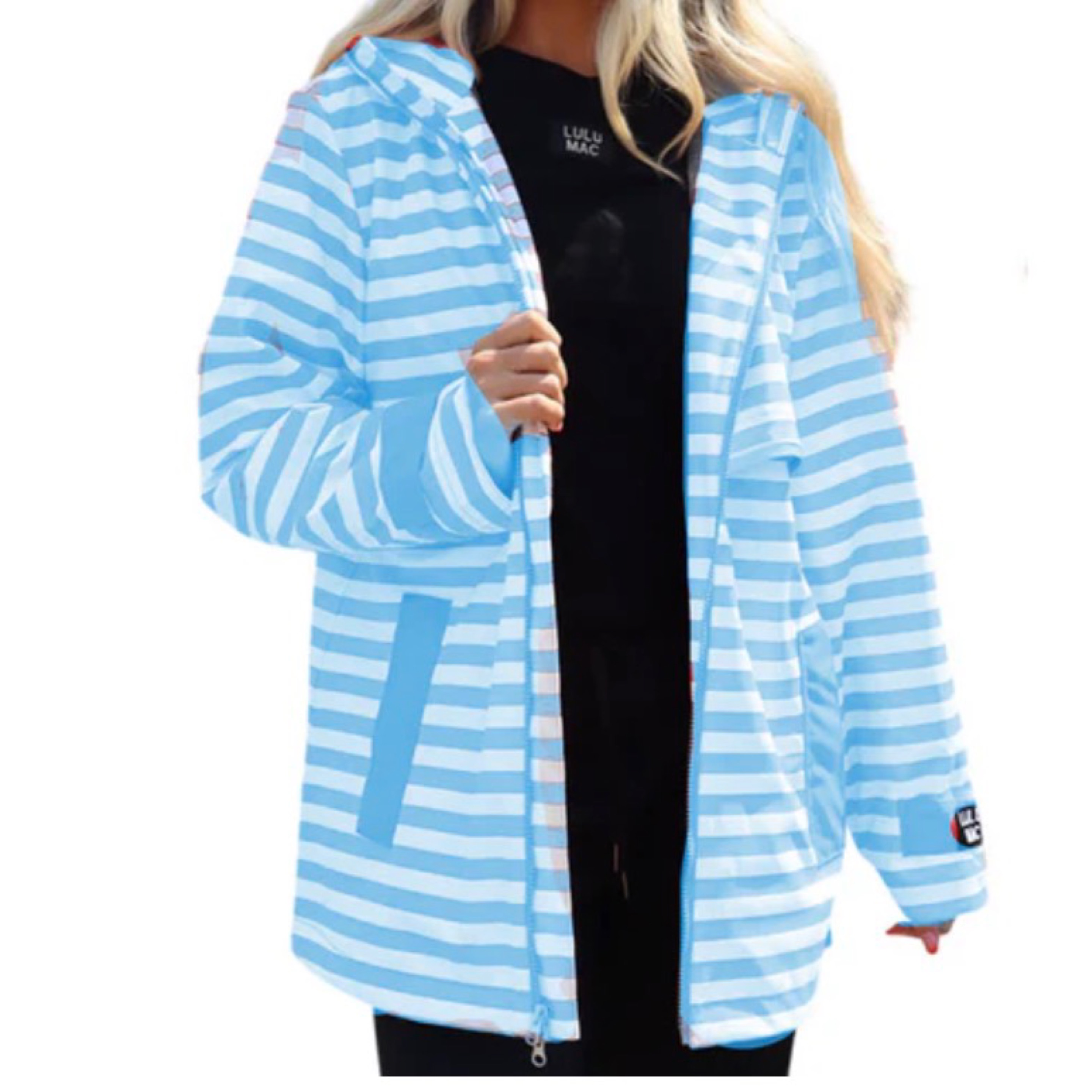 Lulumac raincoat blue stripe — Bama Tan boutique, Tuscaloosa AL